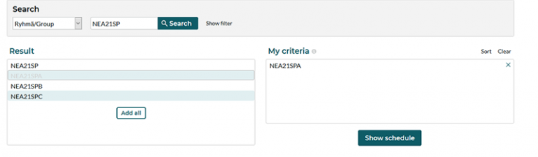 TimeEdit > Student > Searching group timetables – Guides in English
